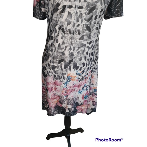 Simply Aster Tunic Top High Low Dress M Short Sleeves Pink Floral Leopard Print - Picture 4 of 8